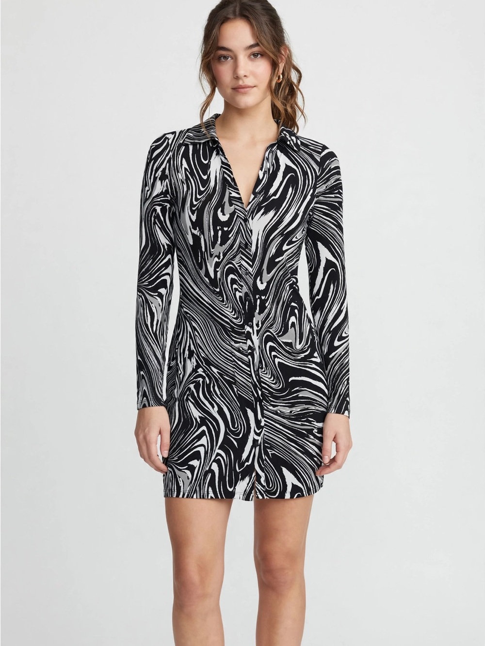 Bar III elastic zebra shirt dress